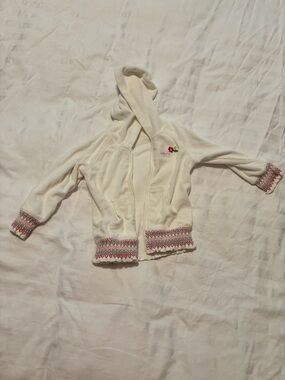 GAP Cream Hooded Cardigan with Pink Floral Accent and Multicolor Trim